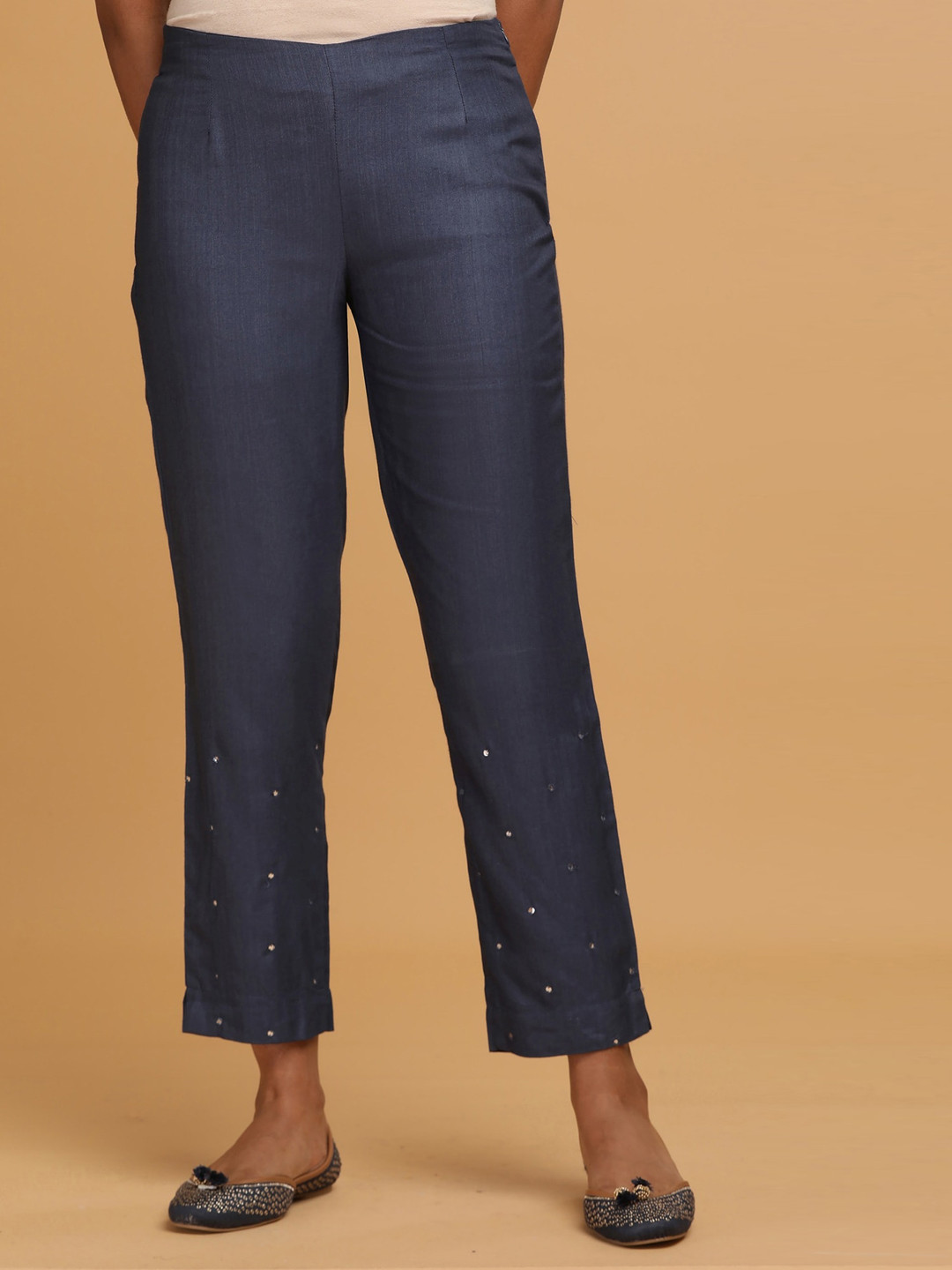 Folk Song  Folksong Collection - Women Blue Solid Slim Pants