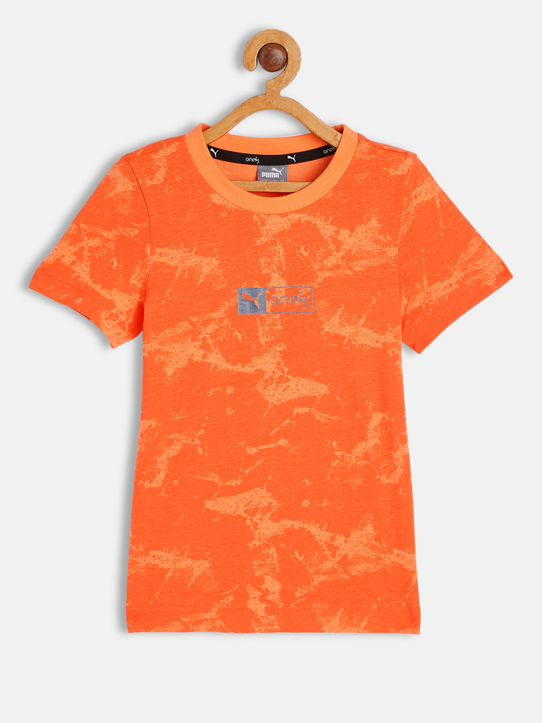 Puma Boys Orange one8 Virat Kohli Tie and Dye Pure Cotton Slim Fit T-shirt