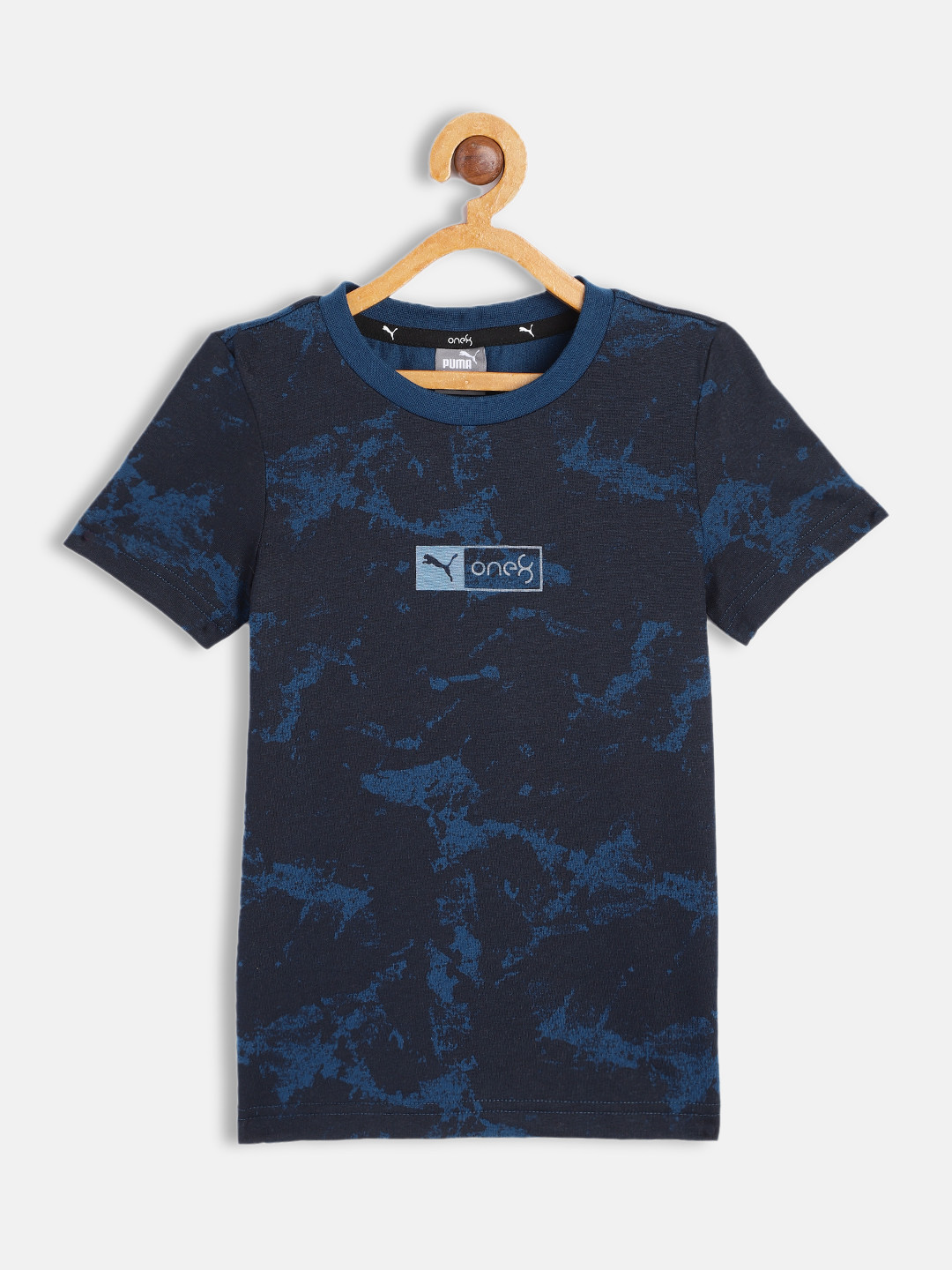 Puma Boys Navy Blue one8 Virat Kohli Tie and Dye Pure Cotton Slim Fit T-shirt