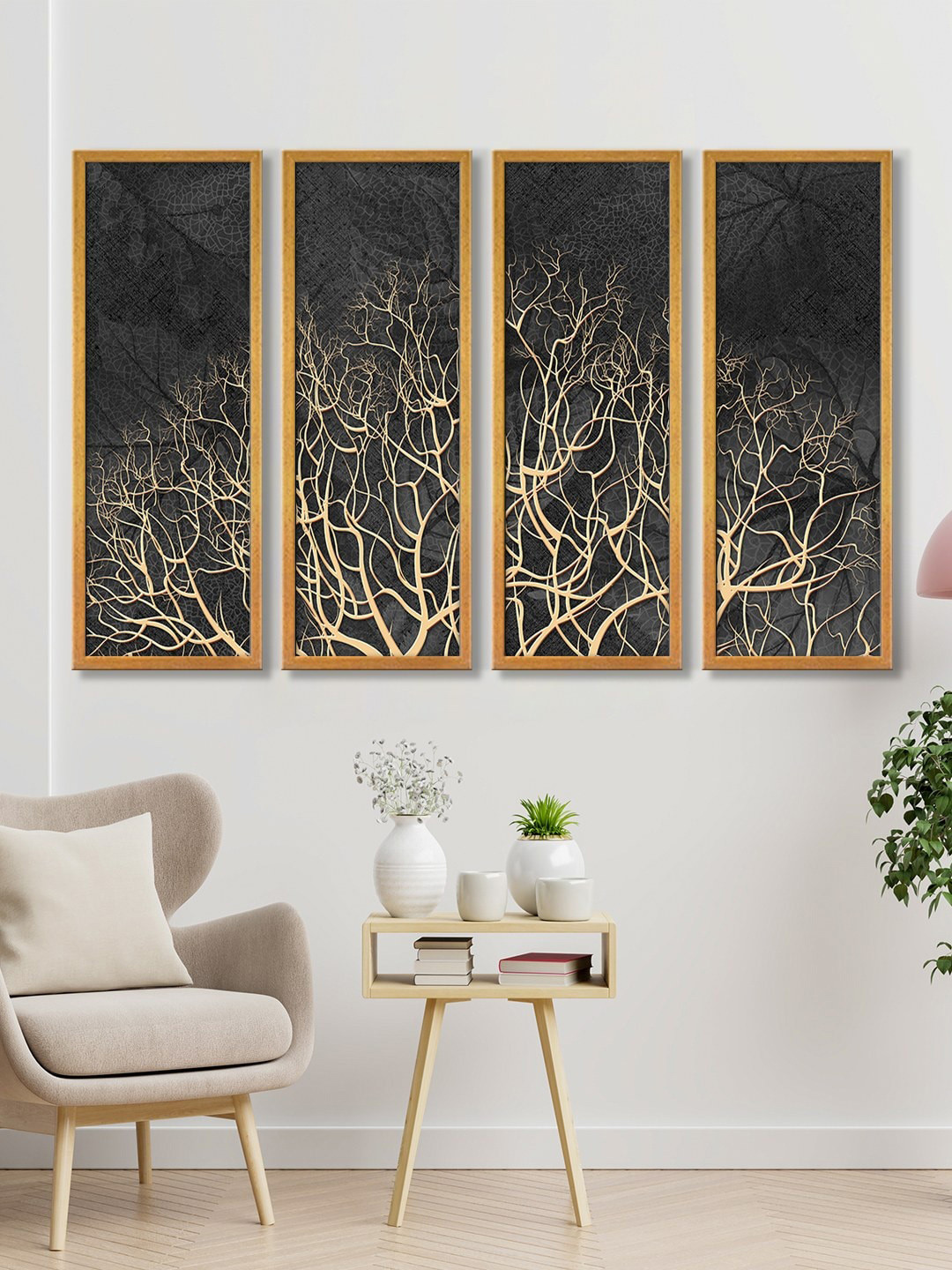 999Store Set Of 4 Tree Abstract Painting Framed Wall Art