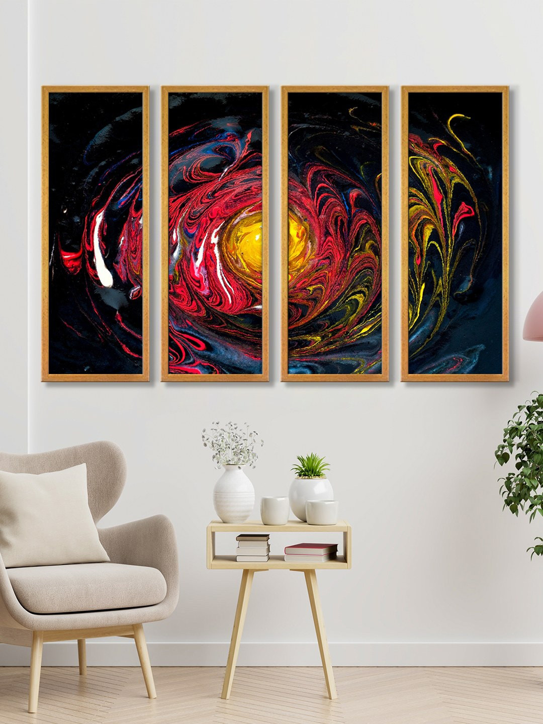 999Store Black & Red Sun Colourful Rays Abstract Canvas Art Panels Painting