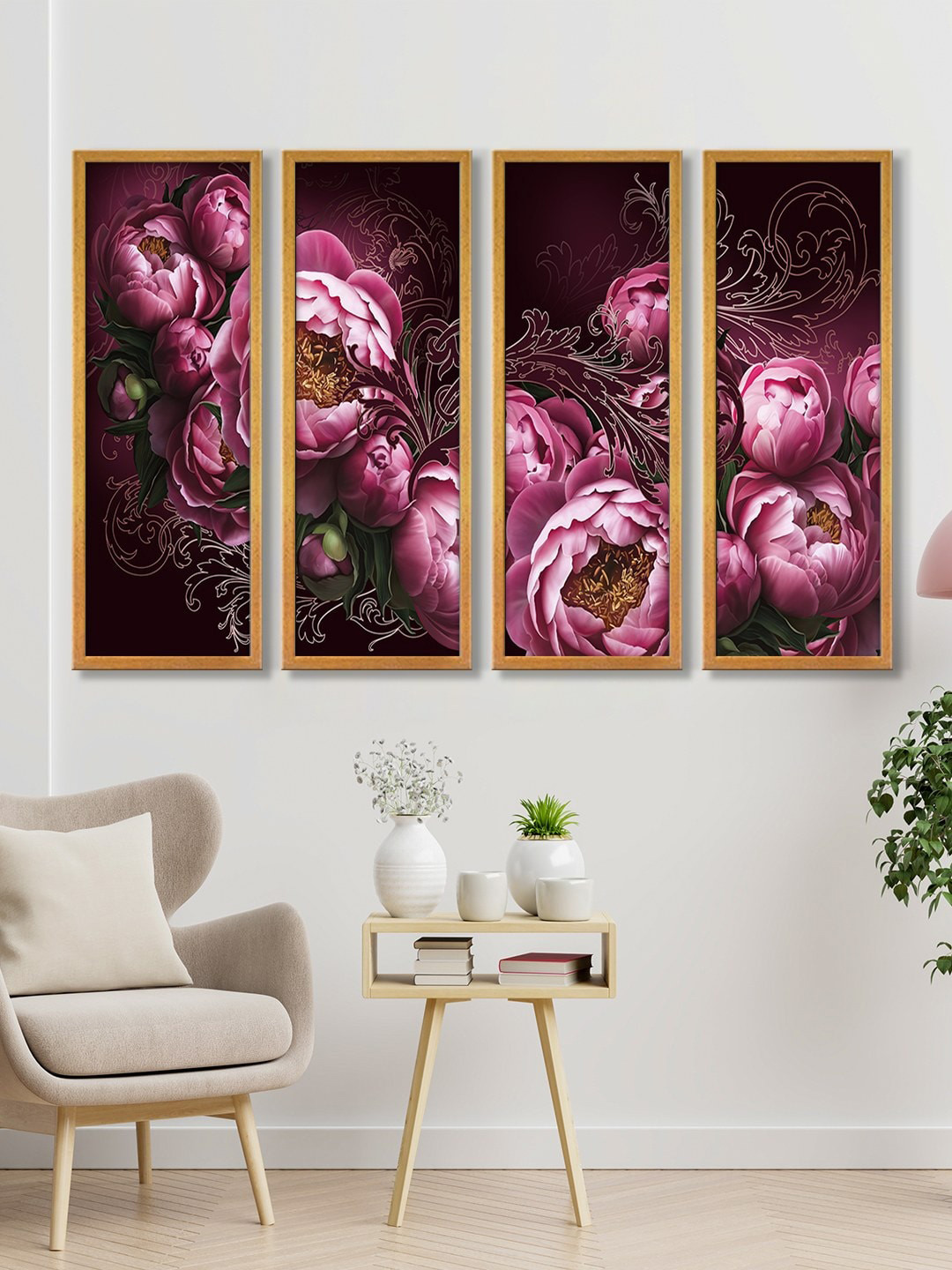 999Store Maroon & Pink Roses Flower Floral Art Canvas Painting