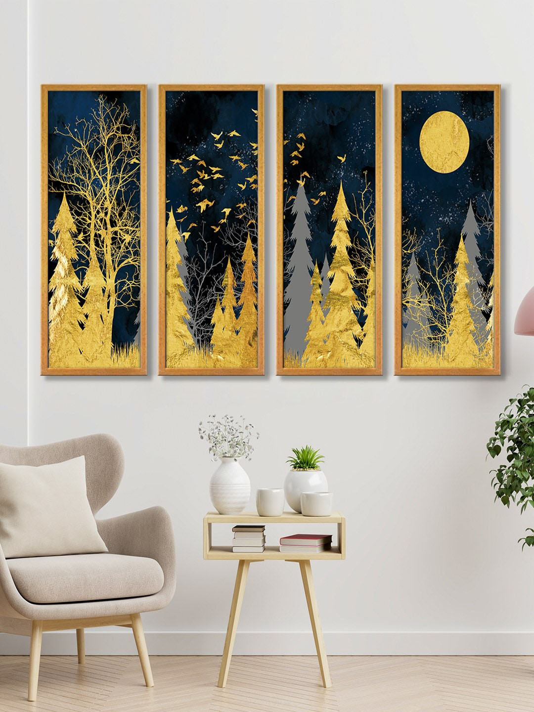 999Store Golden Christmas Tree Canvas Wall Hanging Painting