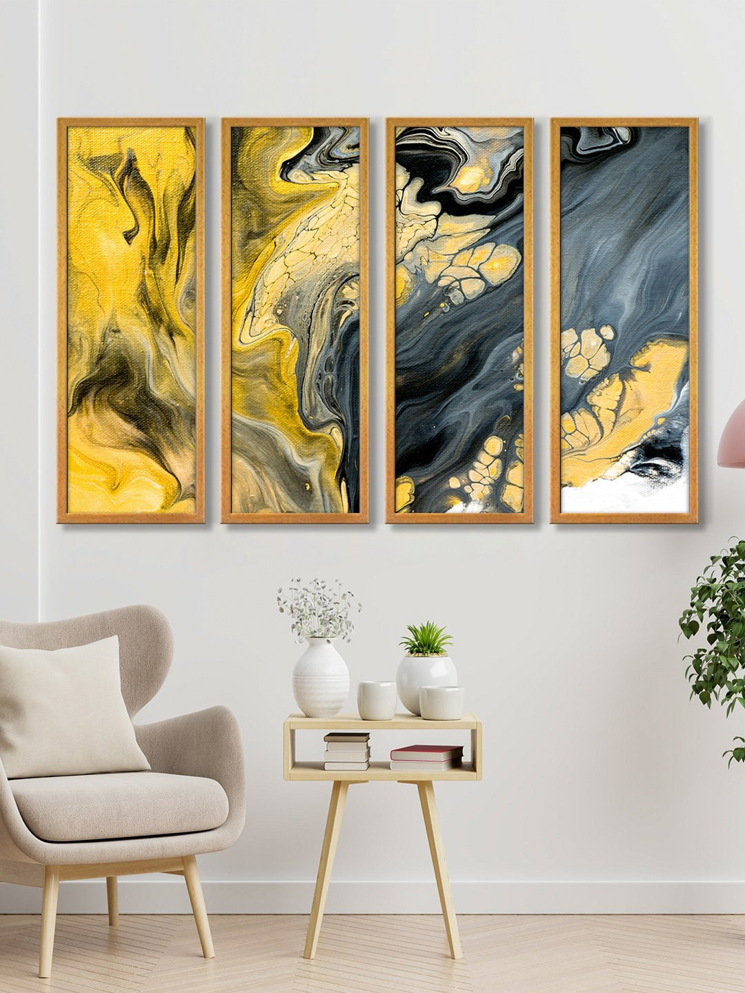 999Store Yellow & Grey Abstract Art Wall Hanging Panels