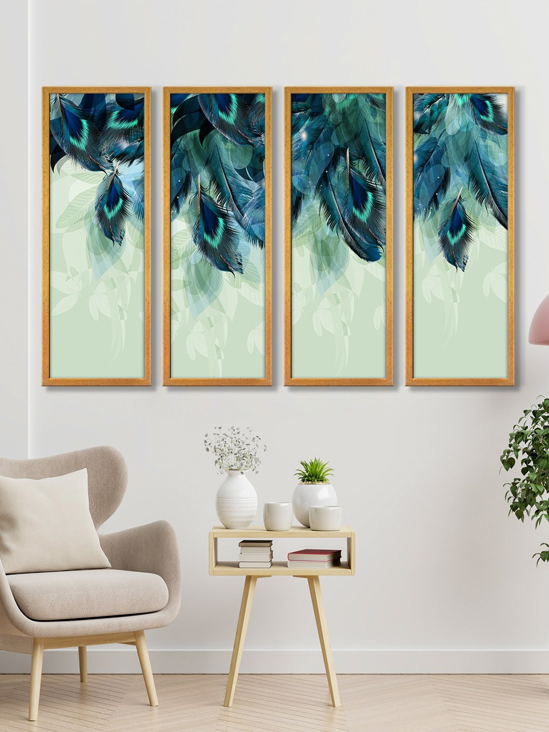 999Store Blue Feathers Canvas Art Panels Painting