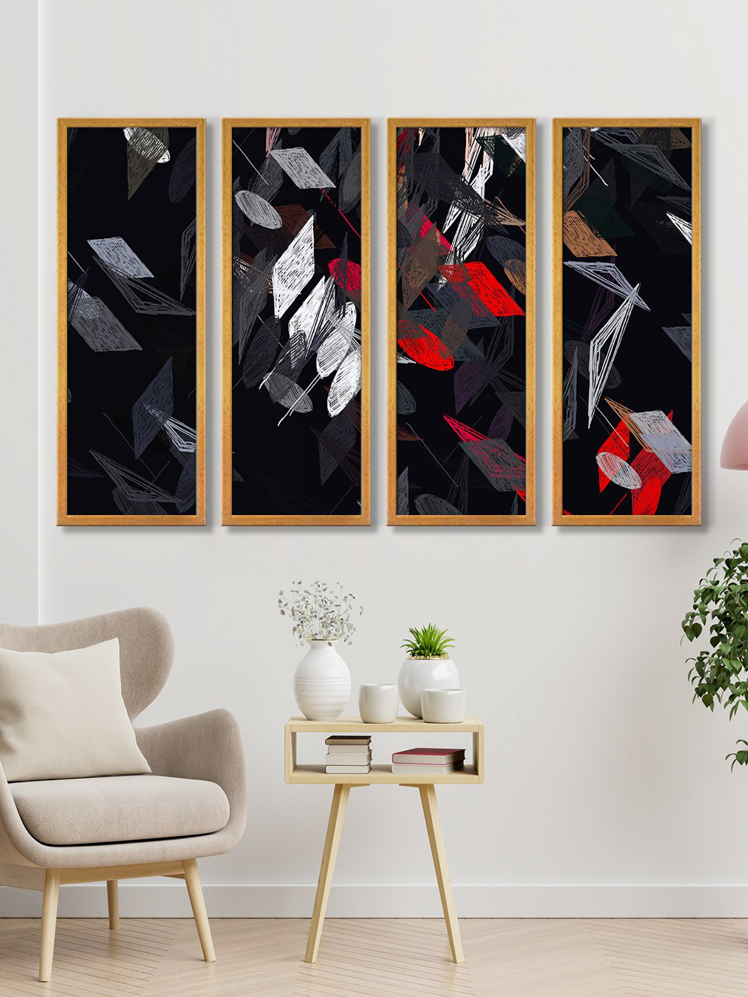 999Store Black & Red Set of 4 Blocks Abstract Canvas Art Panels Painting