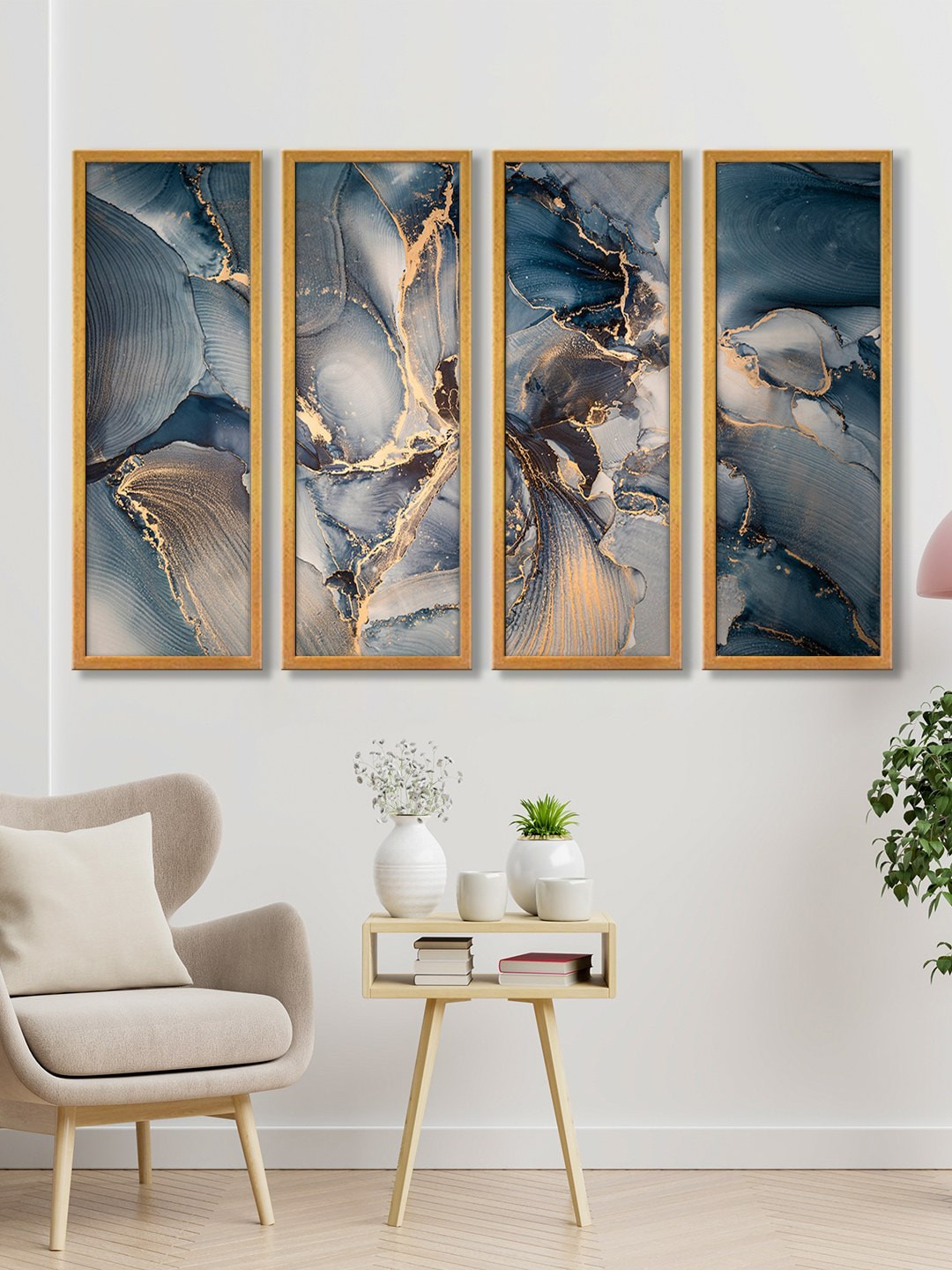 999Store Set of 4 Blue Abstract Wall Paintings