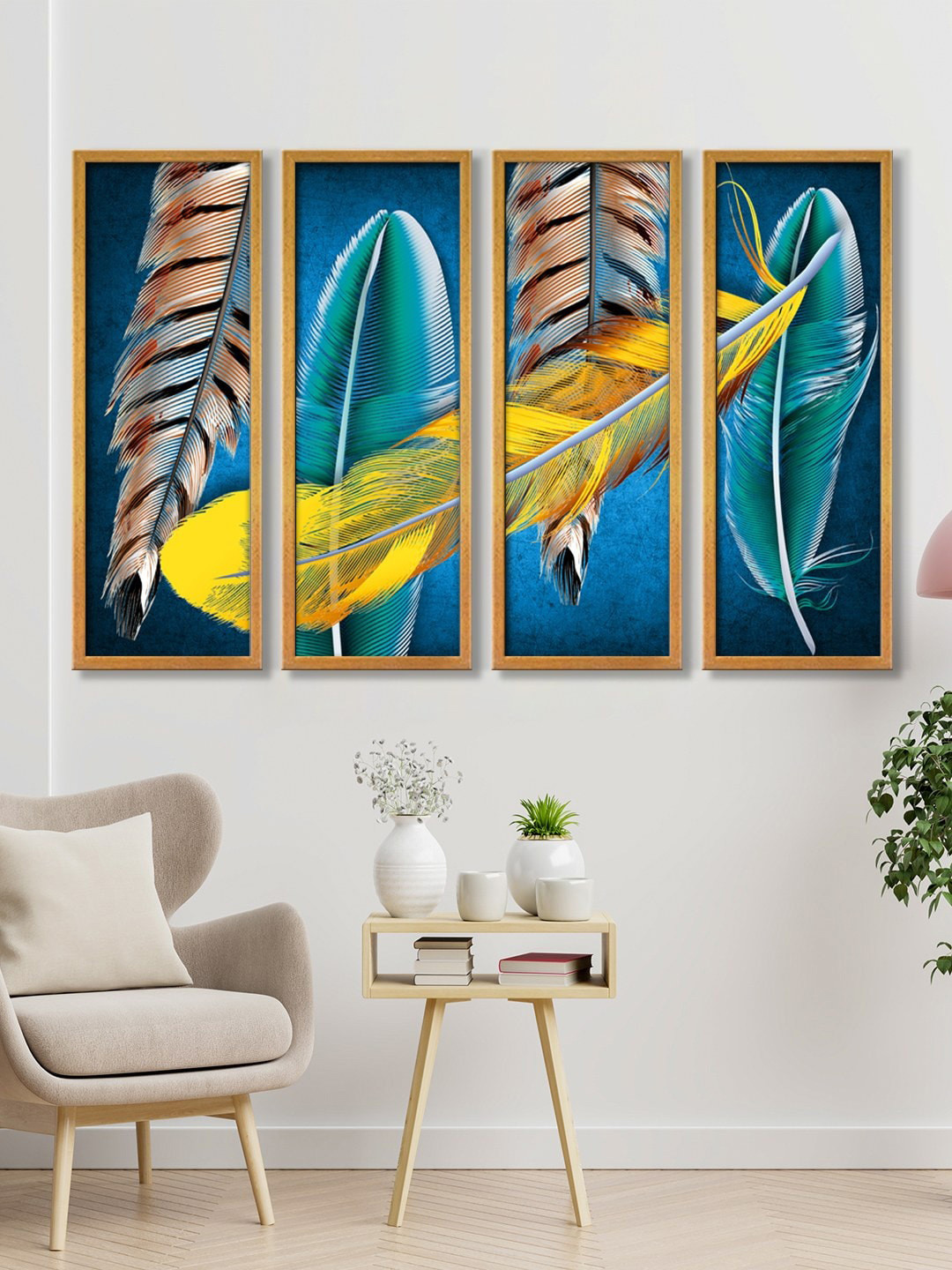 999Store Blue & Yellow Leaves Canvas Wall Art Painting