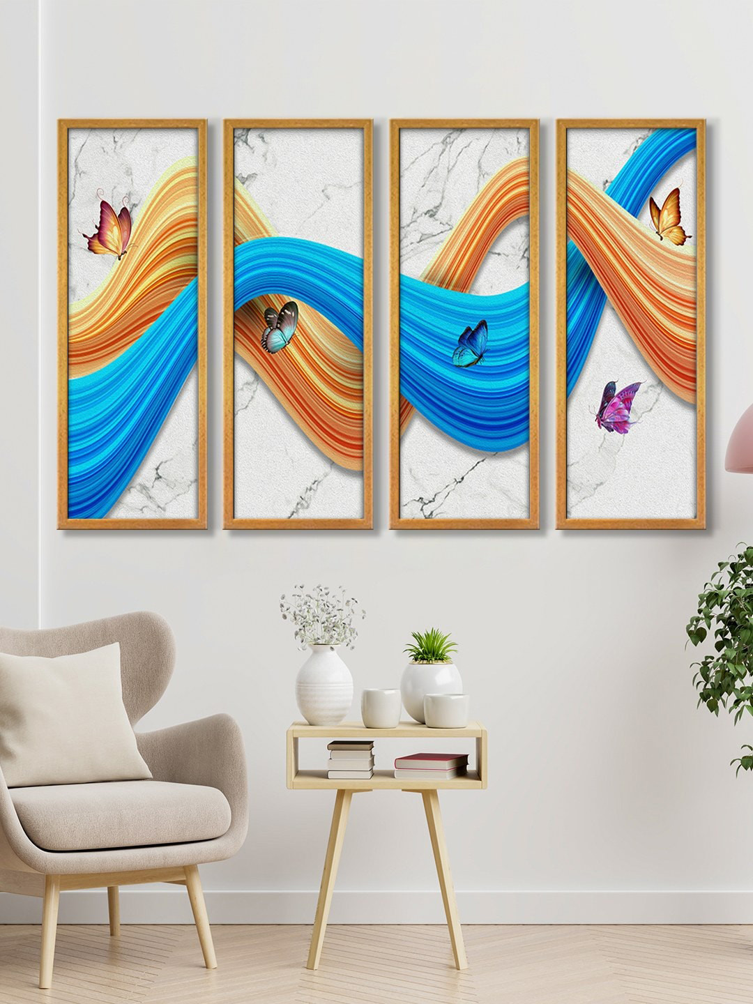 999Store White & Yellow Set of 4 Zig Zag Wall Art Panels