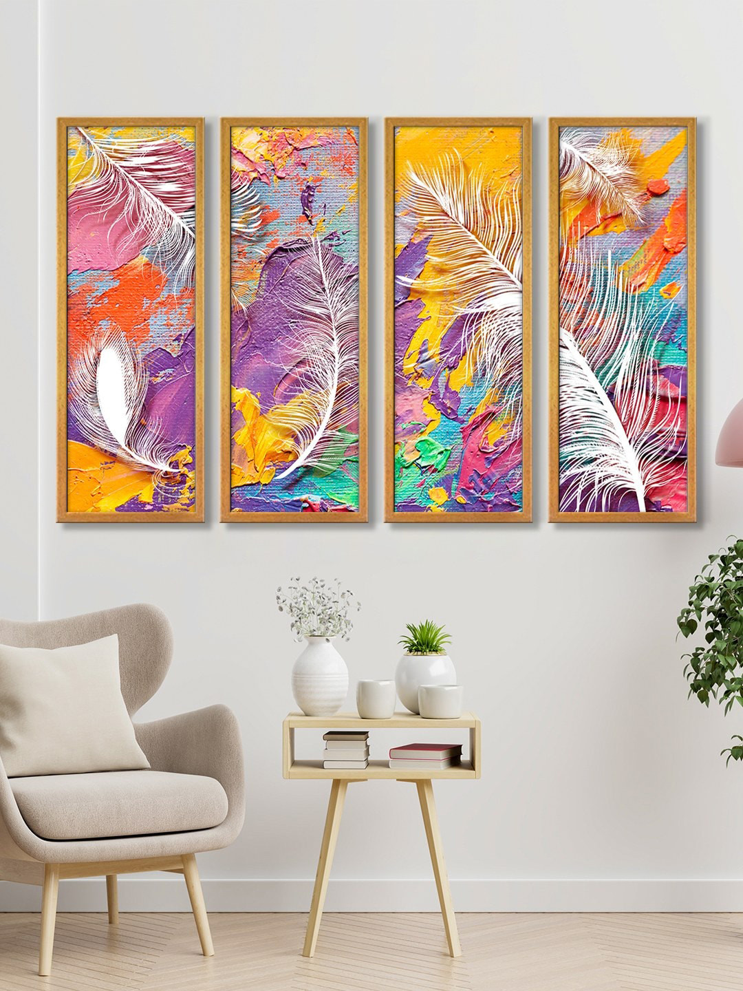 999Store Multicolour Abstract Leaves Canvas Wall Painting