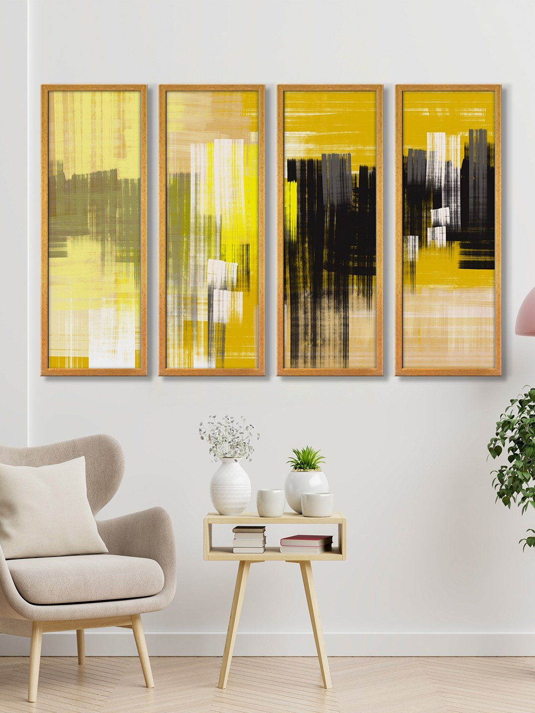 999Store Golden Yellow Abstract Wall Art Panels