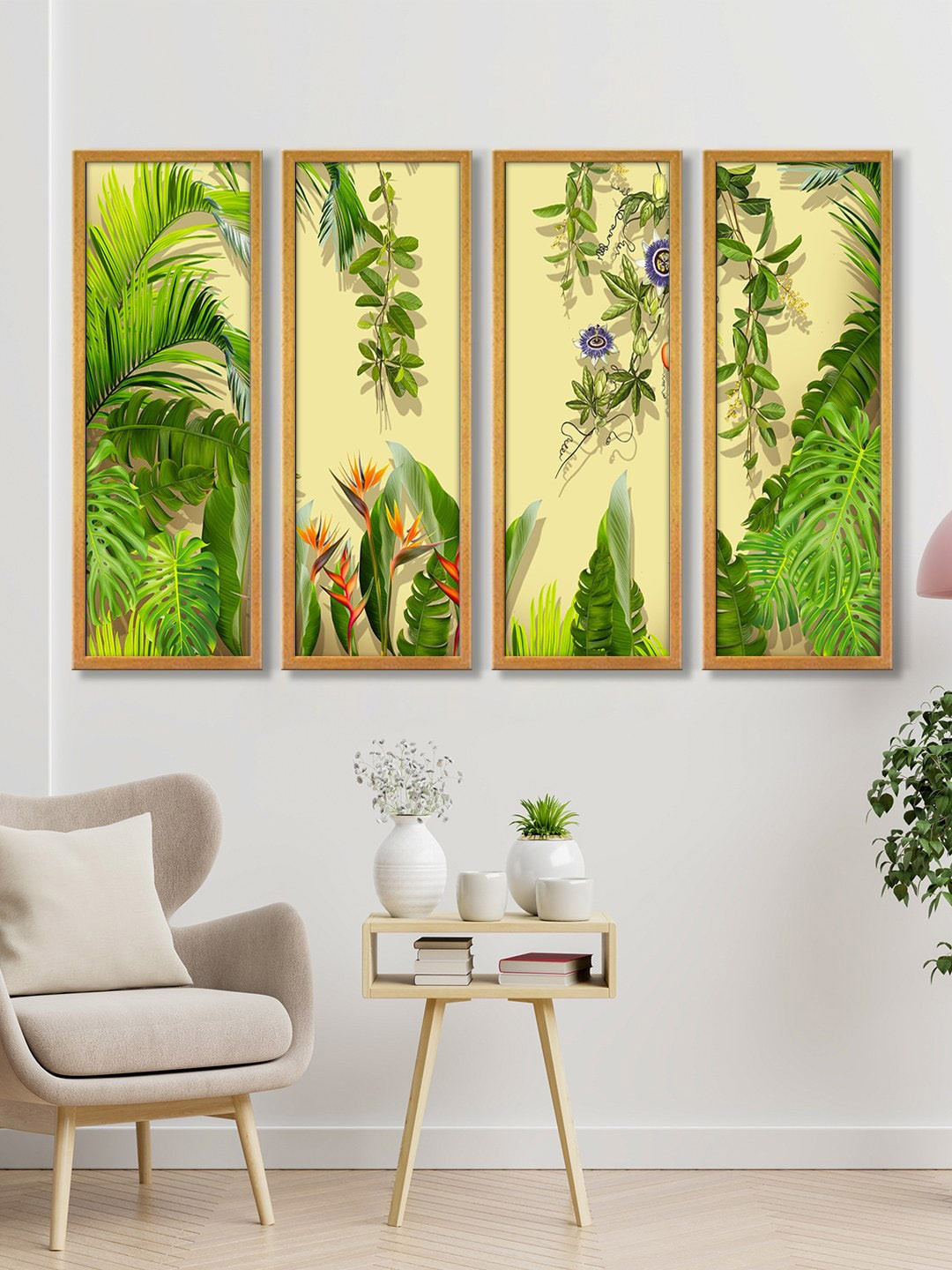 999Store Set of 3 Yellow & Green Big Tree Leaves Canvas Wall Art Painting