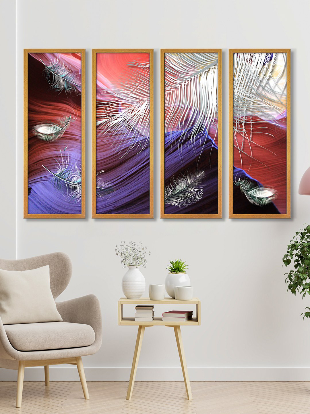 999Store Red Big Leaves Abstract Art Canvas Wall Hanging