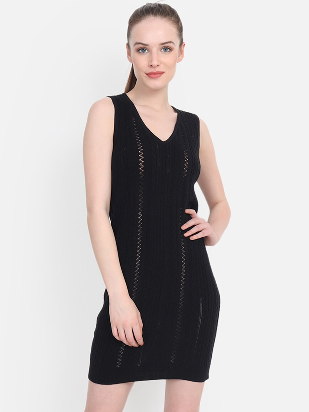 JoE Hazel Black Cable Knit Cotton Sheath Dress