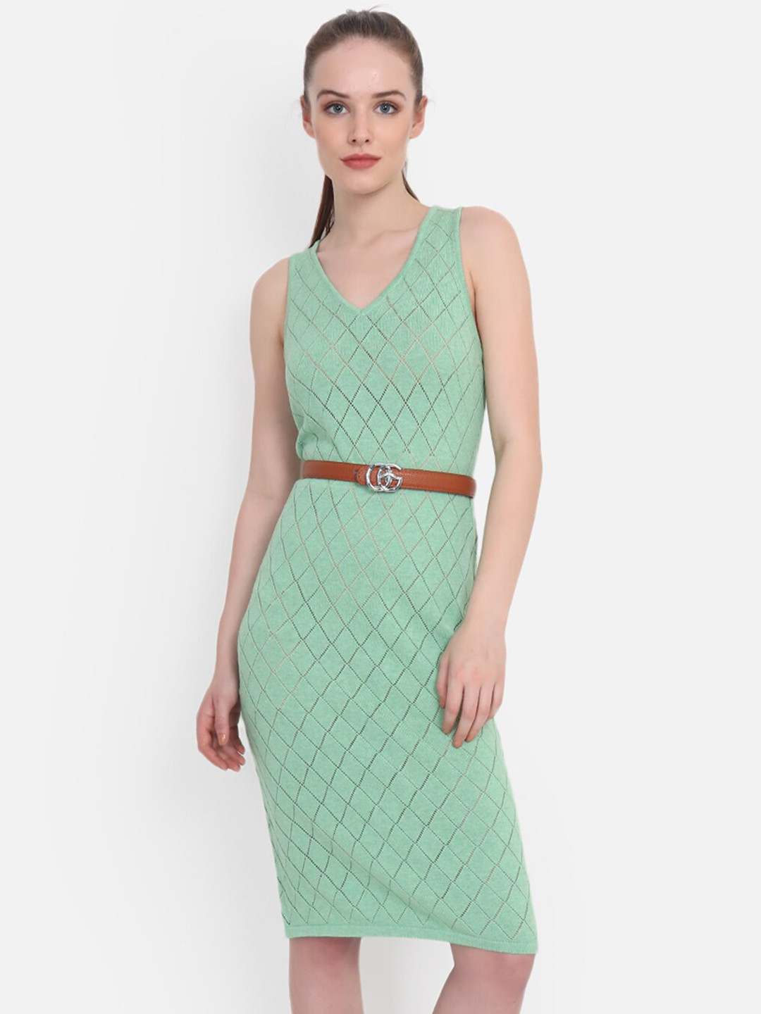 JoE Hazel Women Mint Green Self Design Textured Sheath Dress