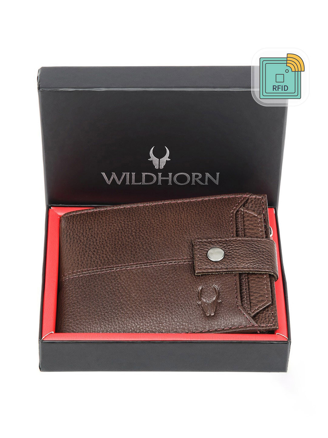 WildHorn Men Brown Textured Leather Two Fold Wallet With Removable Card Holder