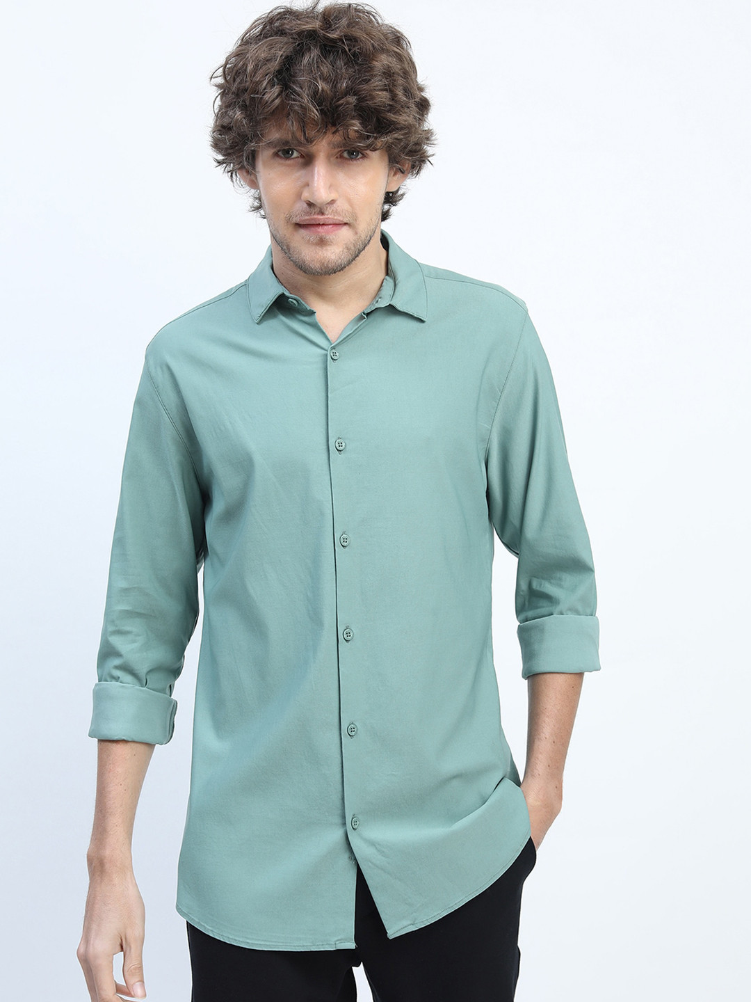 HIGHLANDER Men Green Slim Fit Shirt