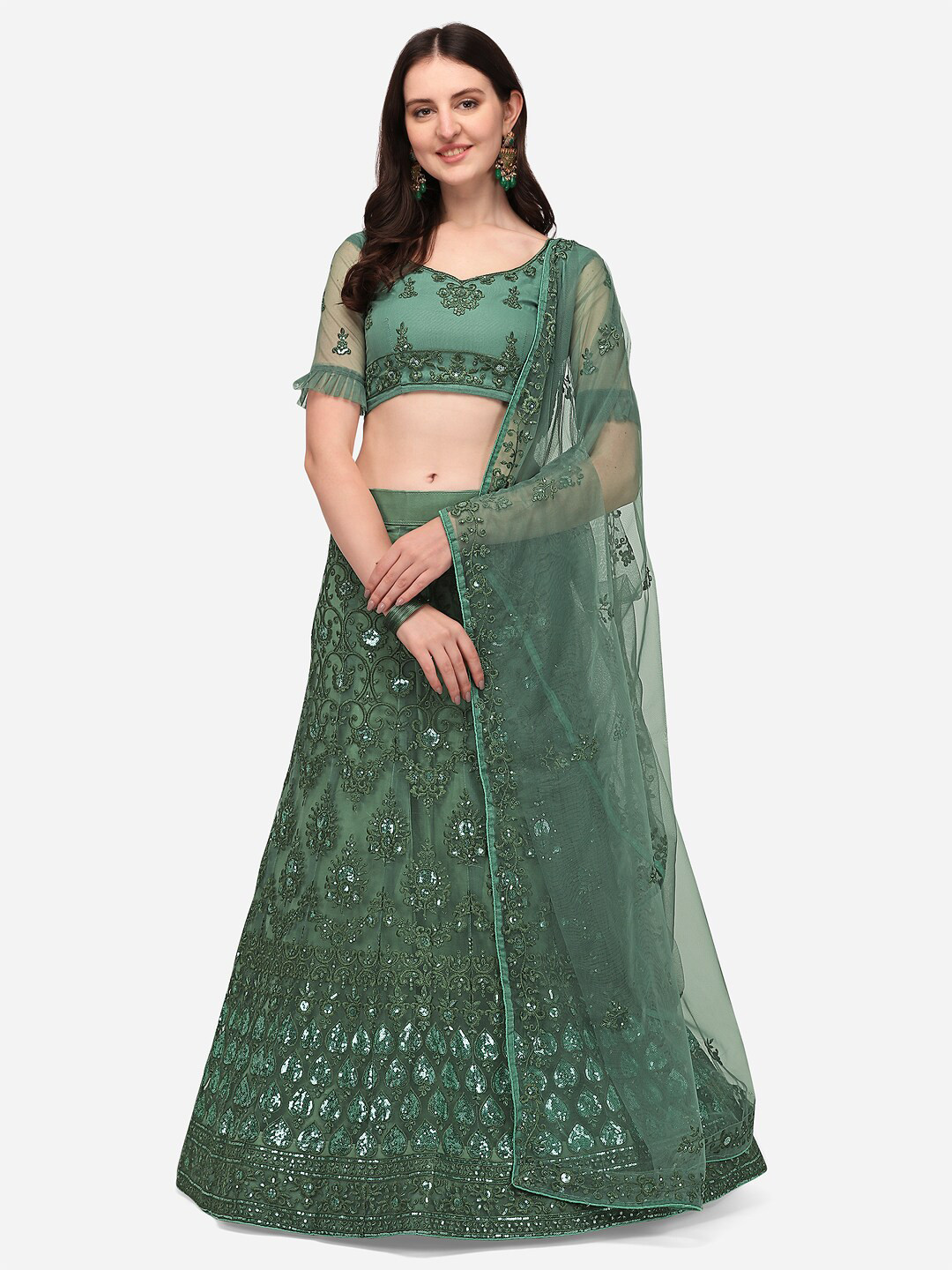 RAJGRANTH Green Embellished Semi-Stitched Lehenga & Unstitched Blouse With Dupatta