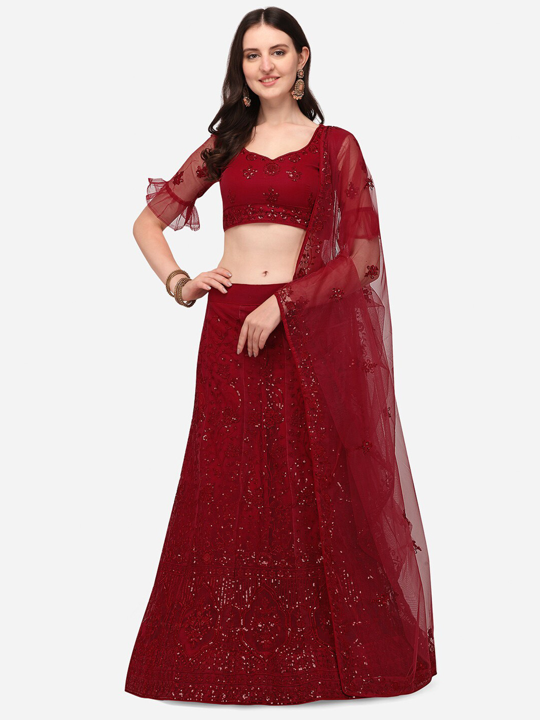 RAJGRANTH Women Maroon Semi-Stitched Lehenga & Unstitched Blouse With Dupatta
