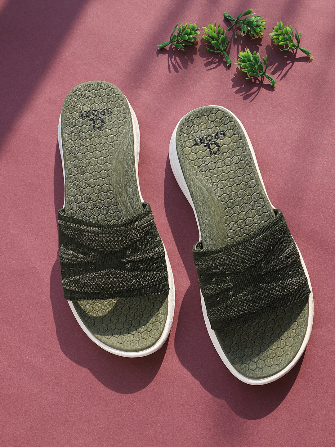 Carlton London sports Women Olive Green & Grey Sliders