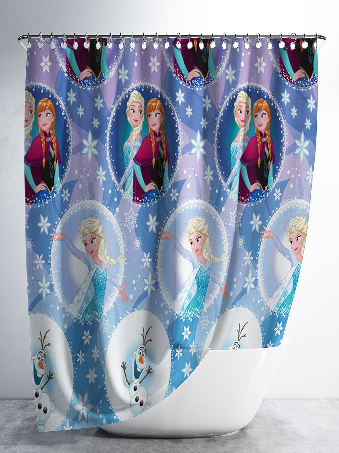 YK Sky Blue Frozen Printed Waterproof Polyester Shower Curtain