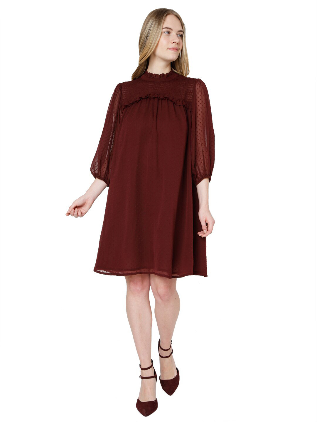 Vero Moda Maroon A-Line Dress