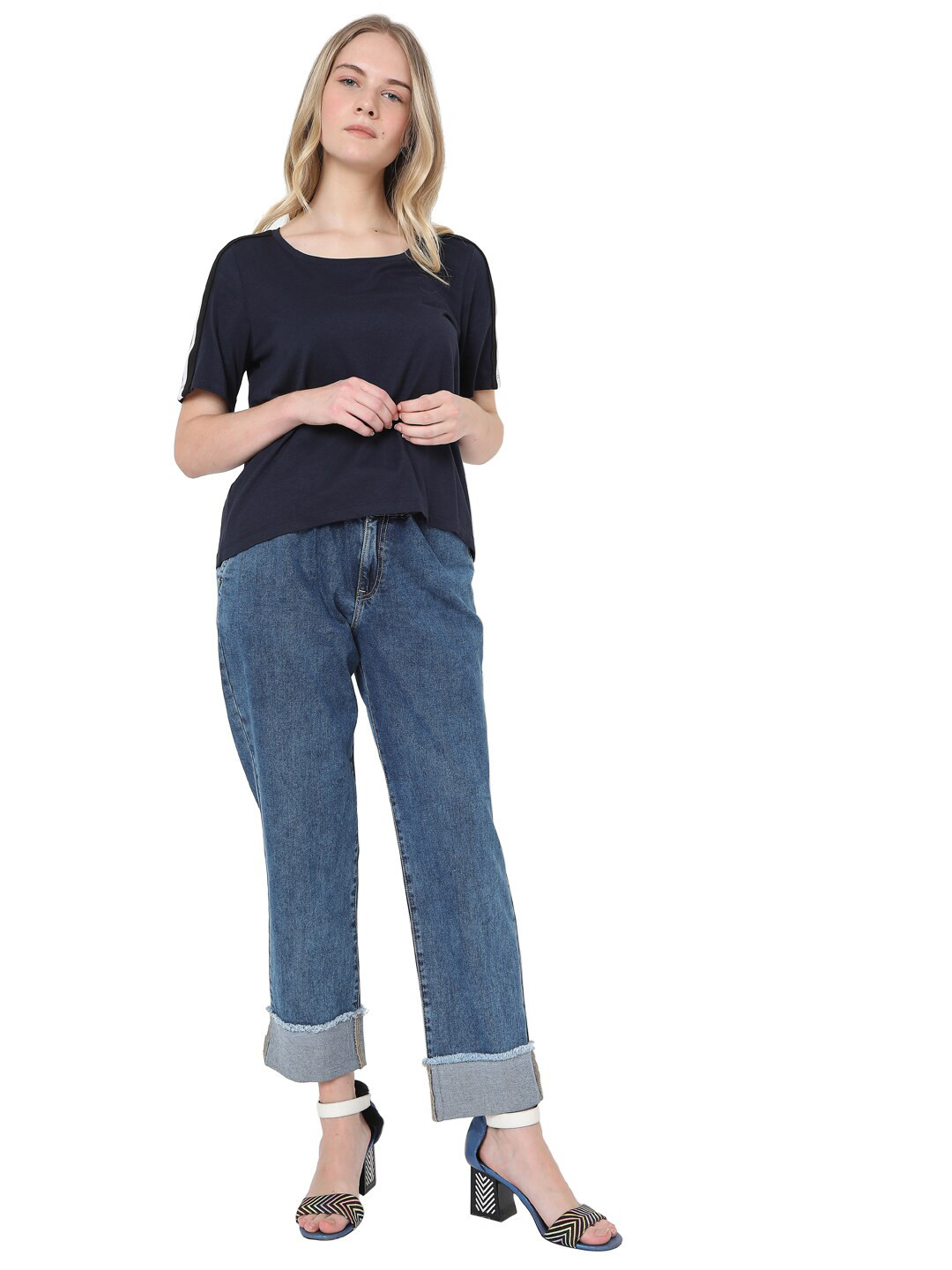 Vero Moda Women Navy Blue Cotton T-shirt