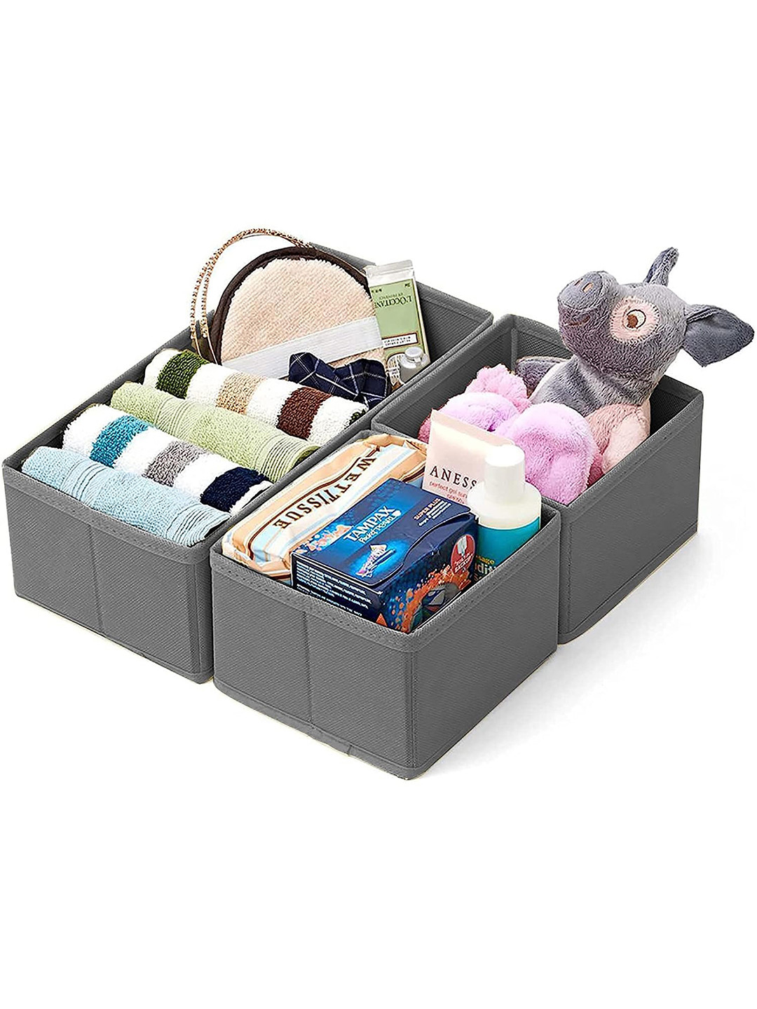 HOUSE OF QUIRK Grey 3 Pieces Closet Dresser Drawer Organizer
