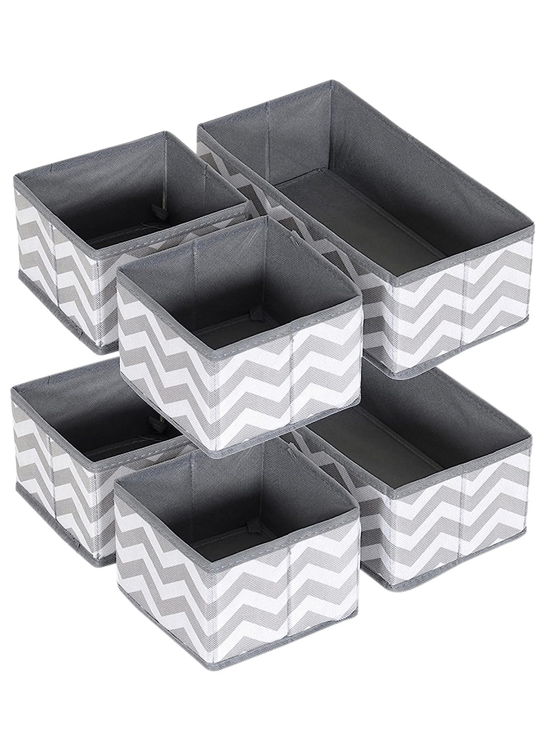 HOUSE OF QUIRK White & Grey Striped 3 Pieces Dresser Drawer Organizer Storage Boxes