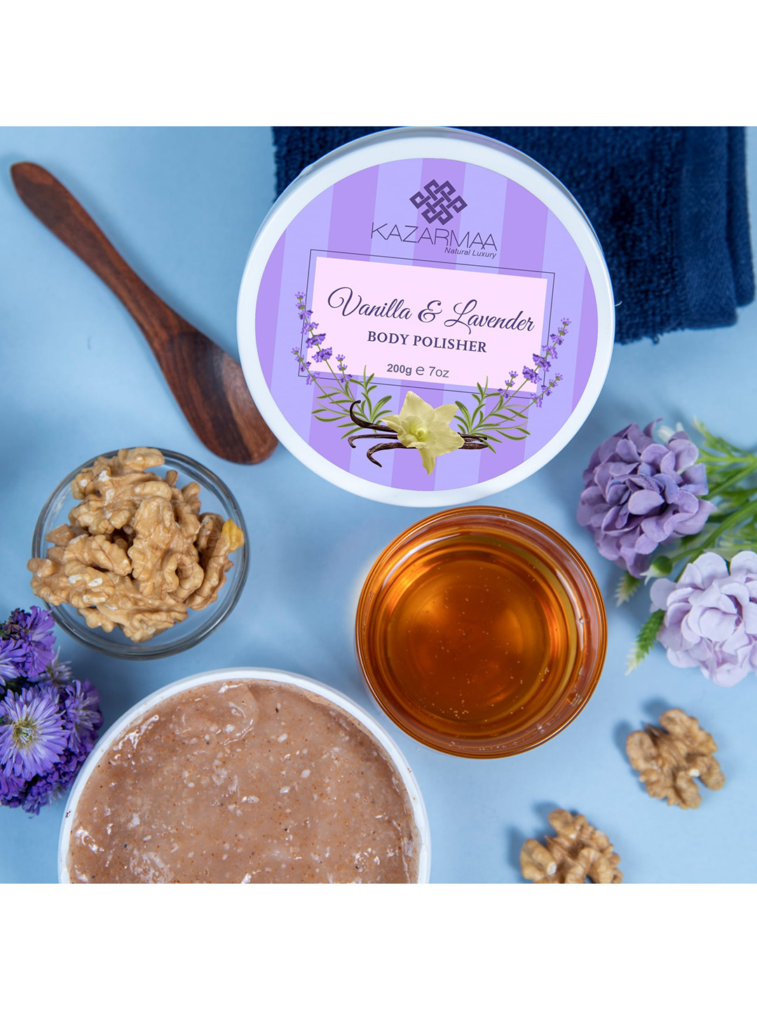 KAZARMAA Exfoliating & Relaxing Vanilla & Lavender Body Polisher Scrub With Spoon 200 g