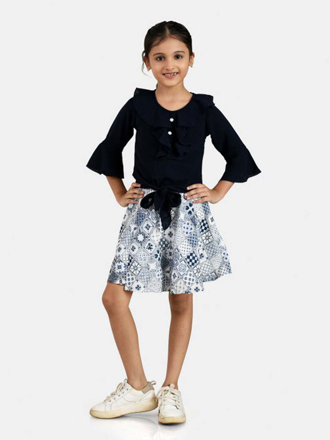 Peppermint Girls Blue & Grey Top with Skirt