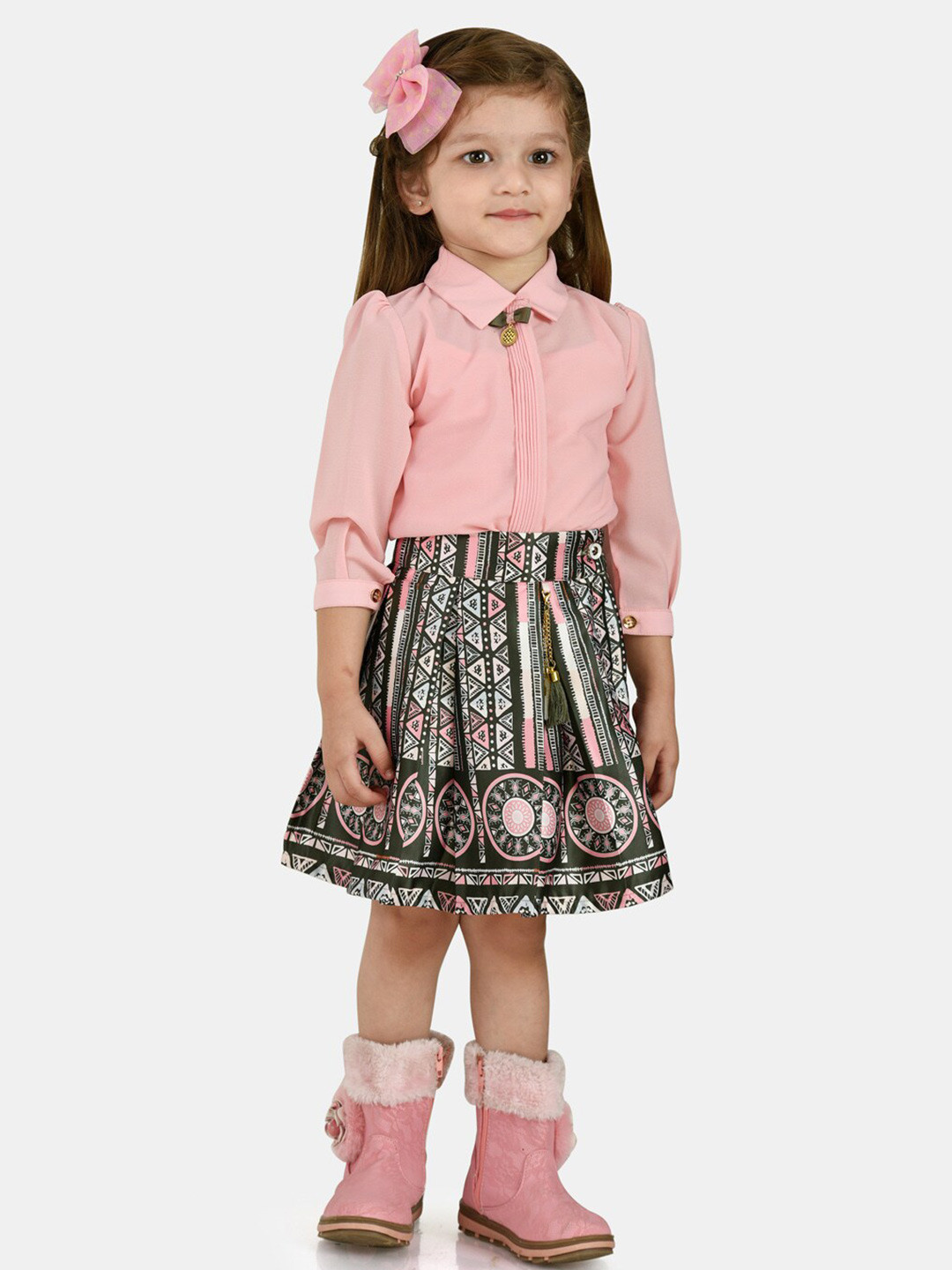 Peppermint Girls Pink & Black Shirt with Skirt