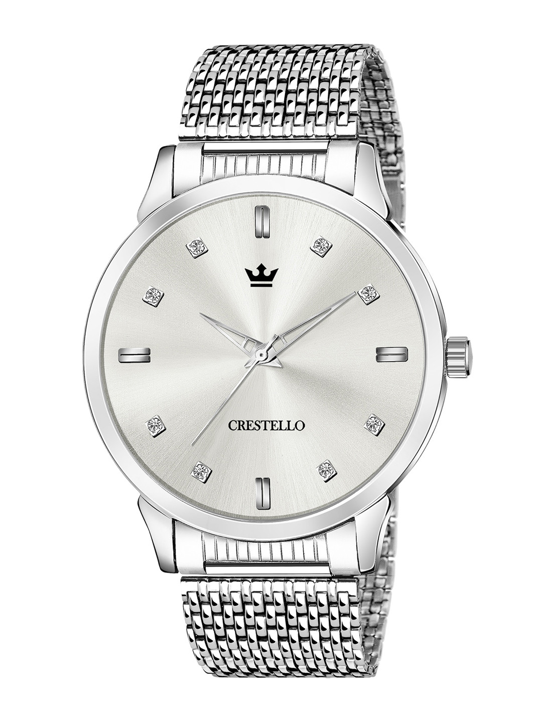 CRESTELLO Men Silver-Toned Dial & Bracelet Style Straps Analogue Watch CR-SLM001-SLV