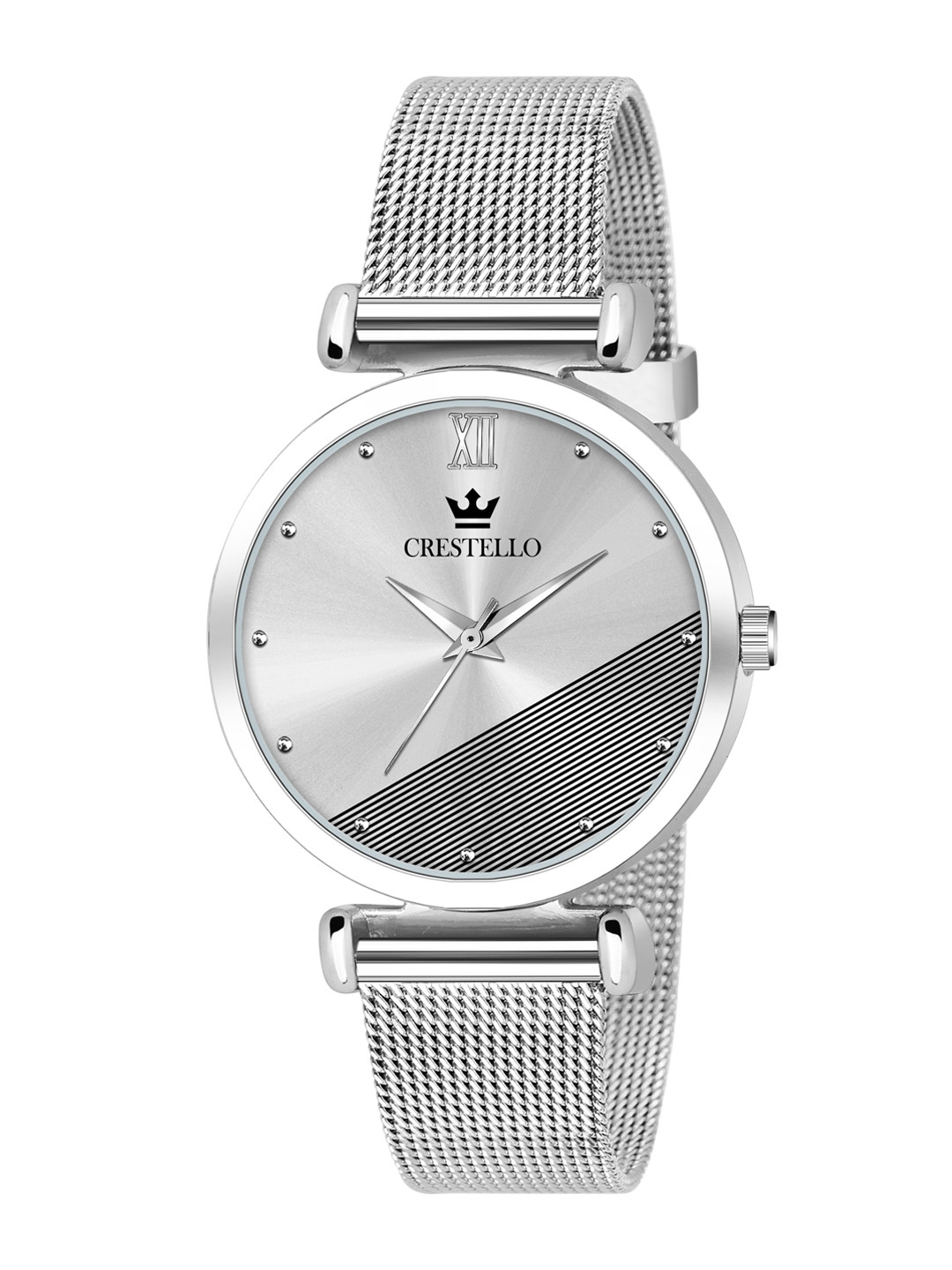 CRESTELLO Woman Silver-Toned Brass Dial & Silver Toned Bracelet Style Straps Watch