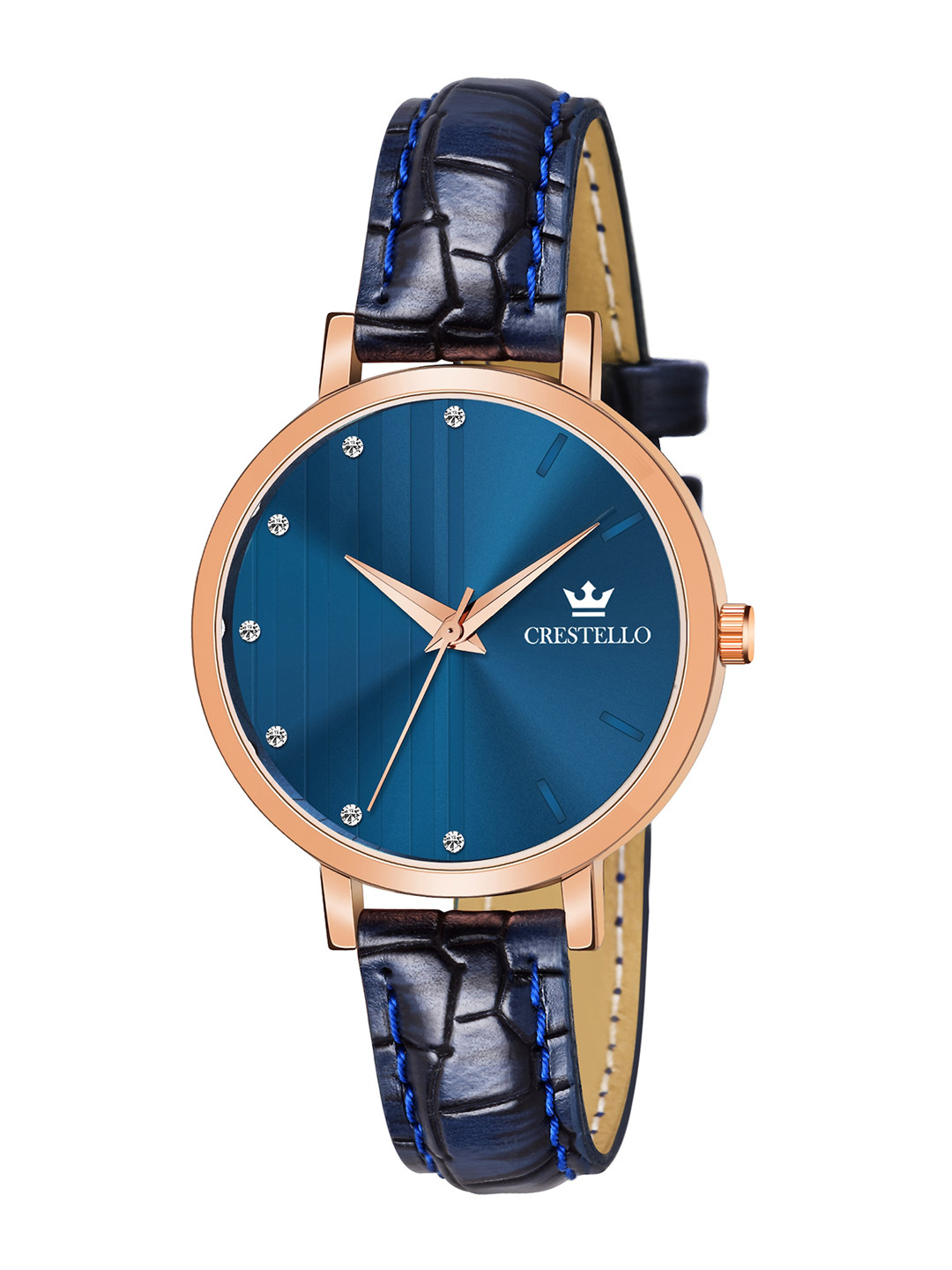 CRESTELLO Women Blue Brass Embellished Dial & Blue Bracelet Style Straps Analogue Watch
