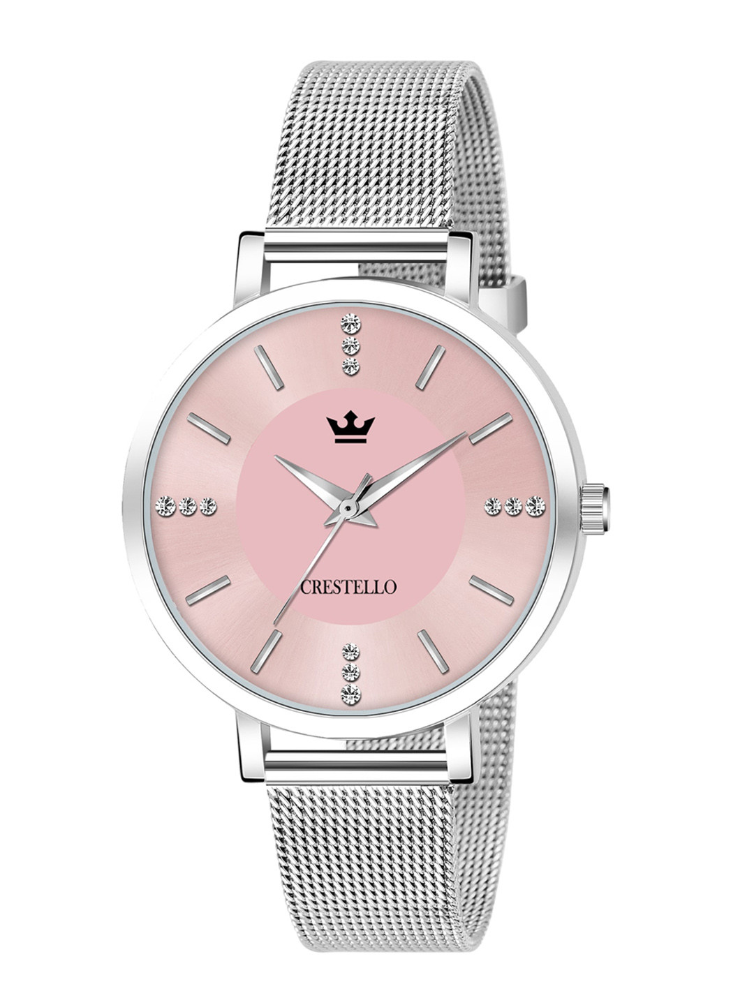 CRESTELLO Women Pink Brass Dial & Silver Toned Straps Analogue Watch CR-WT113-PNK-CH