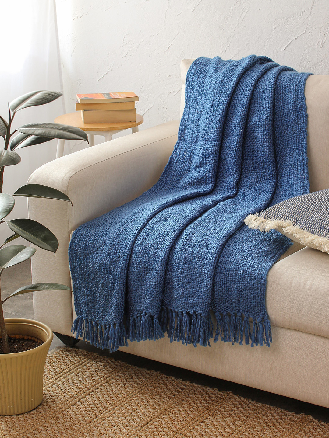 House This Blue Self-Design Sofa Throws