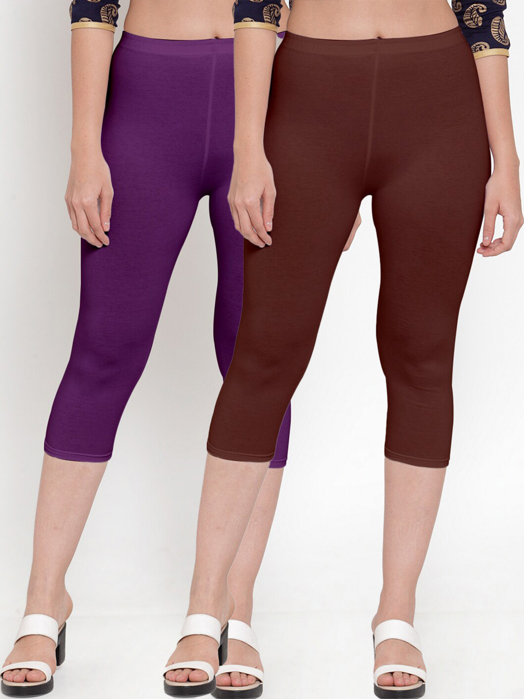 GRACIT Women Pack Of 2 Purple & Brown Capris