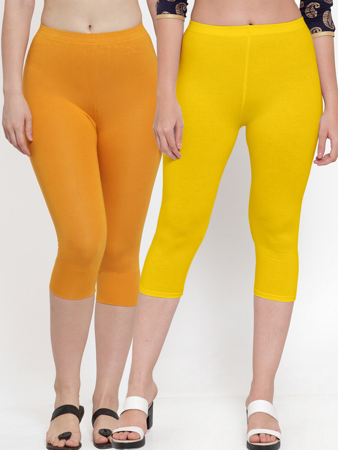 GRACIT Women Pack Of 2 Yellow & Orange Capris