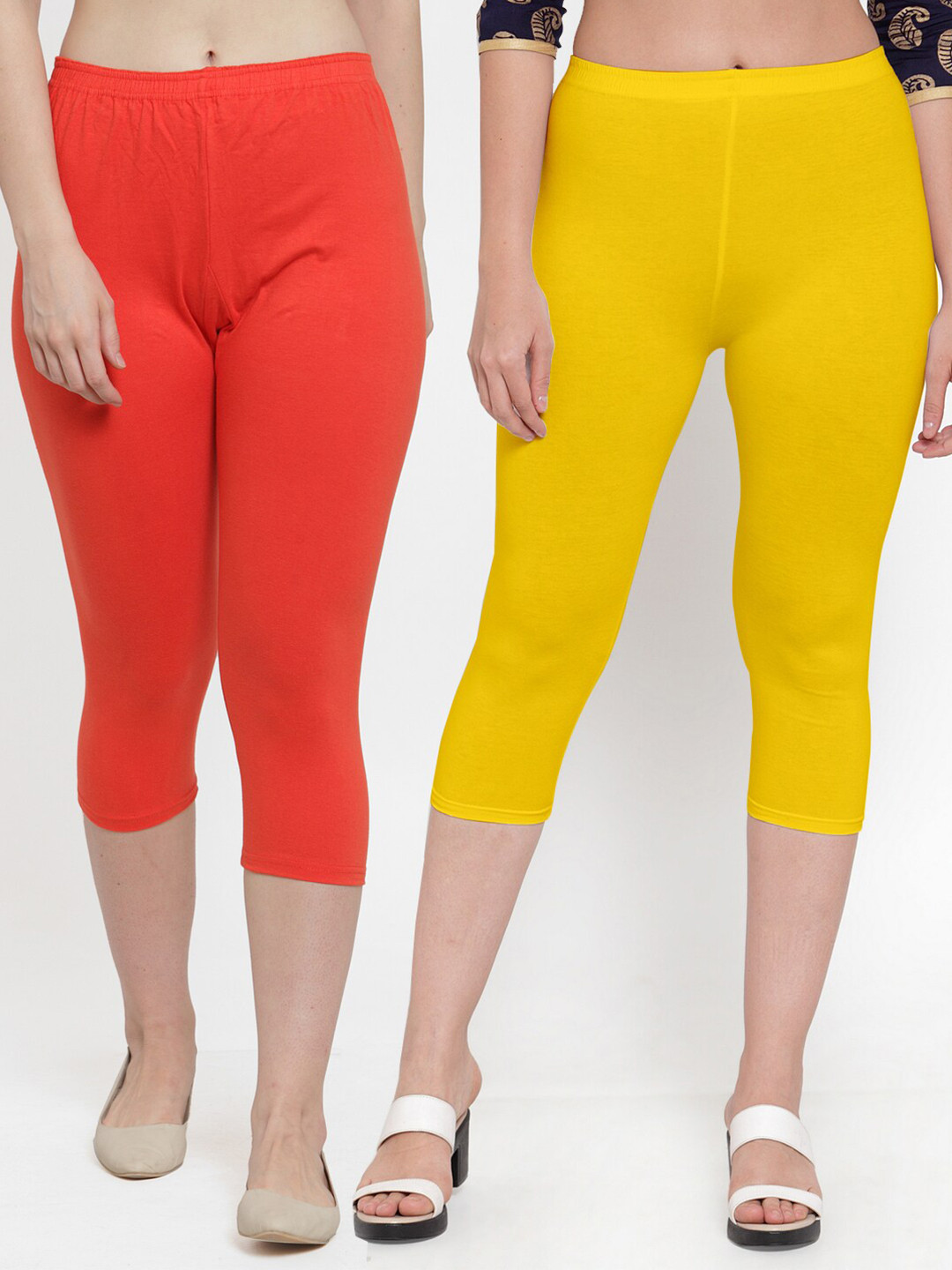 GRACIT Women Pack of 2 Yellow & Orange Capris