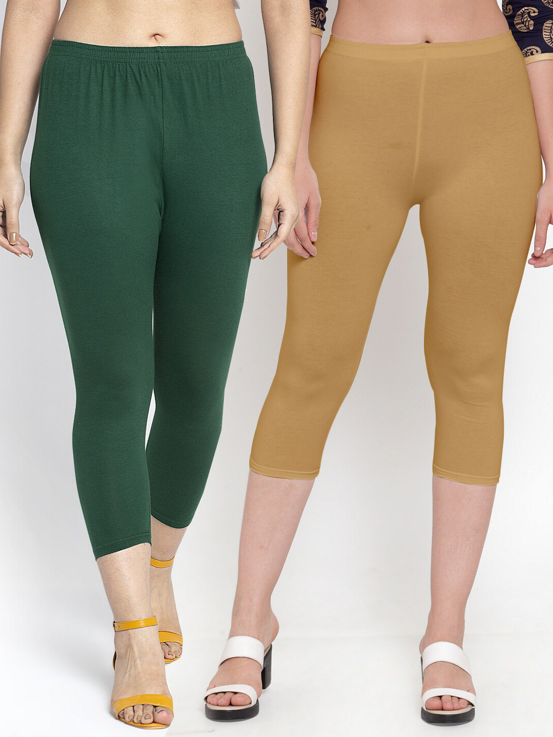 GRACIT Women Pack Of 2 Green & Tan Capris
