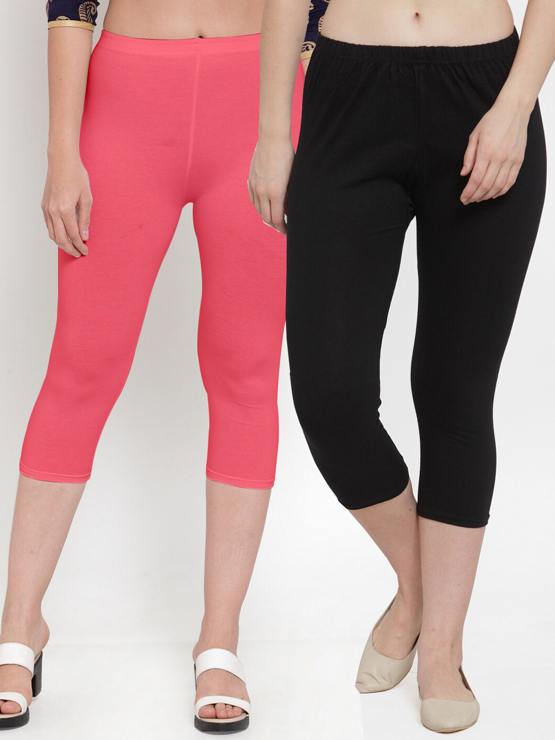 GRACIT Women Pack of 2 Black & Pink Capris