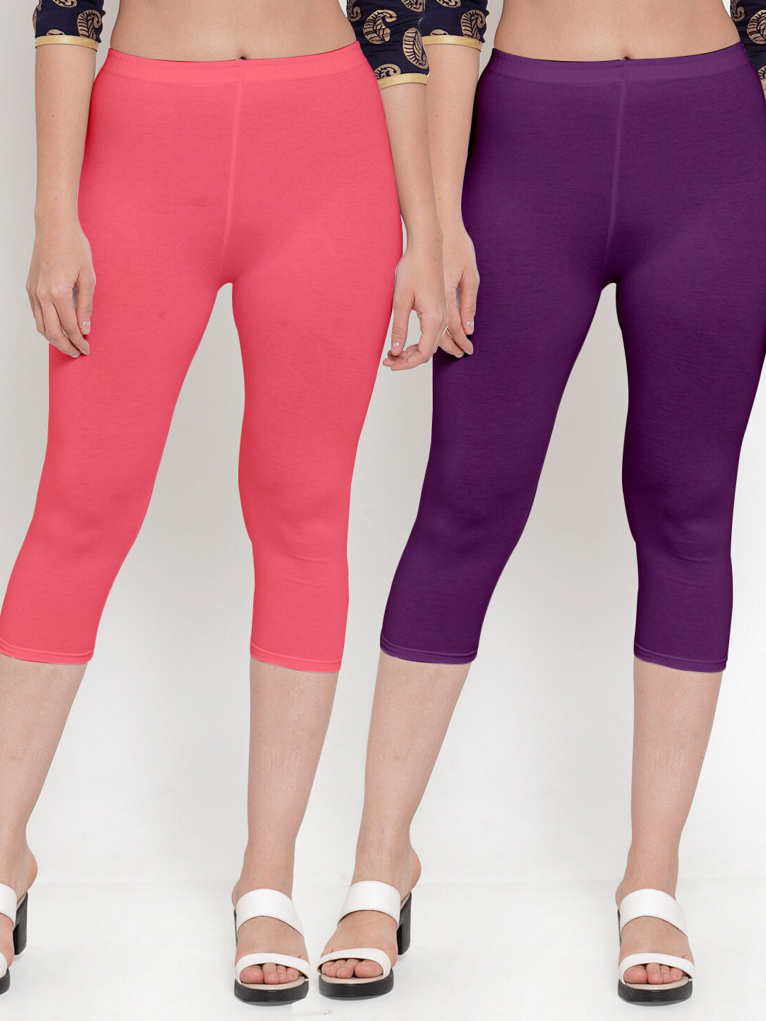 GRACIT Pack-2 Women Orange & Violet Capris