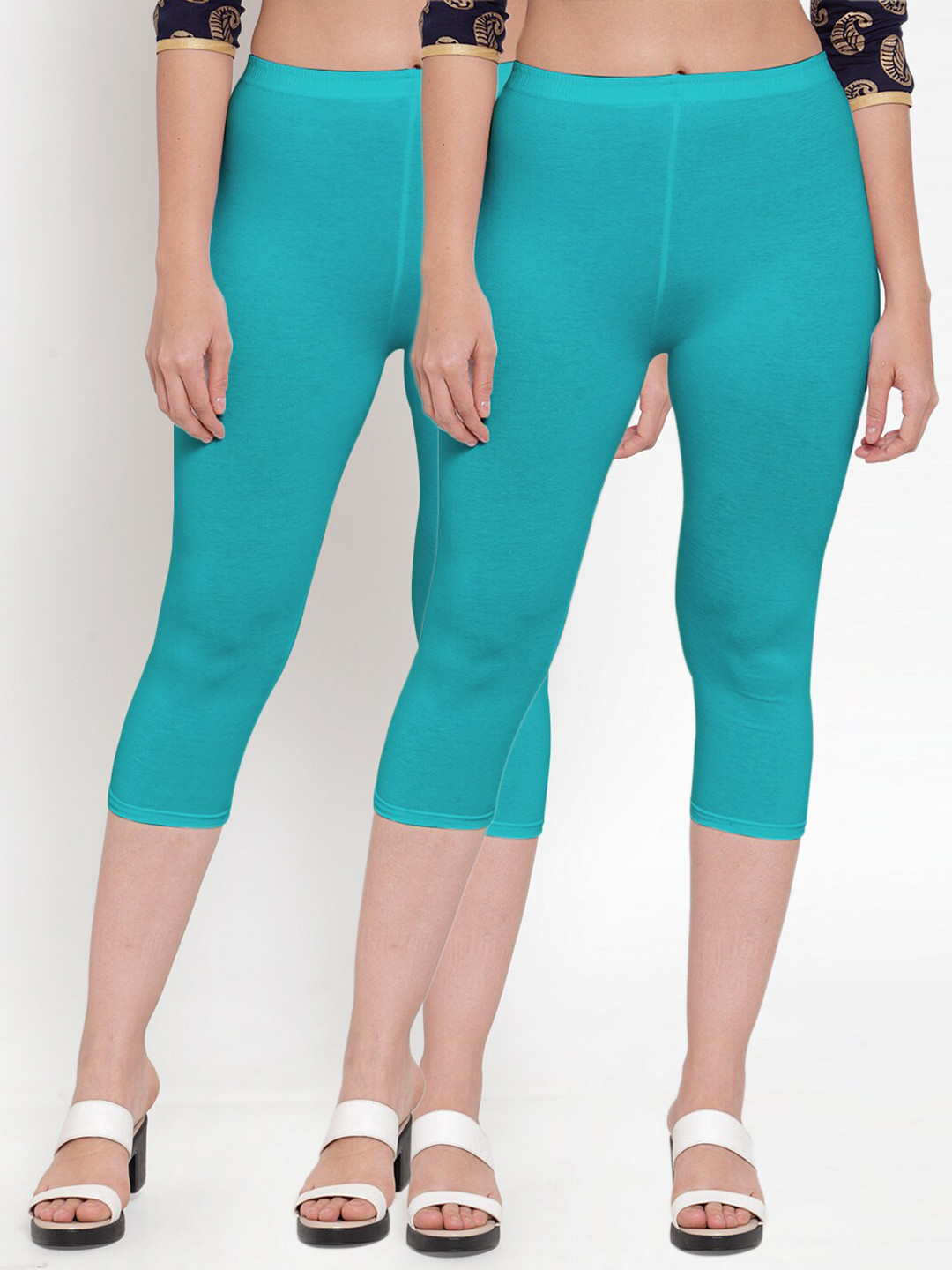 GRACIT Women Pack of 2 Turquoise Blue Capris