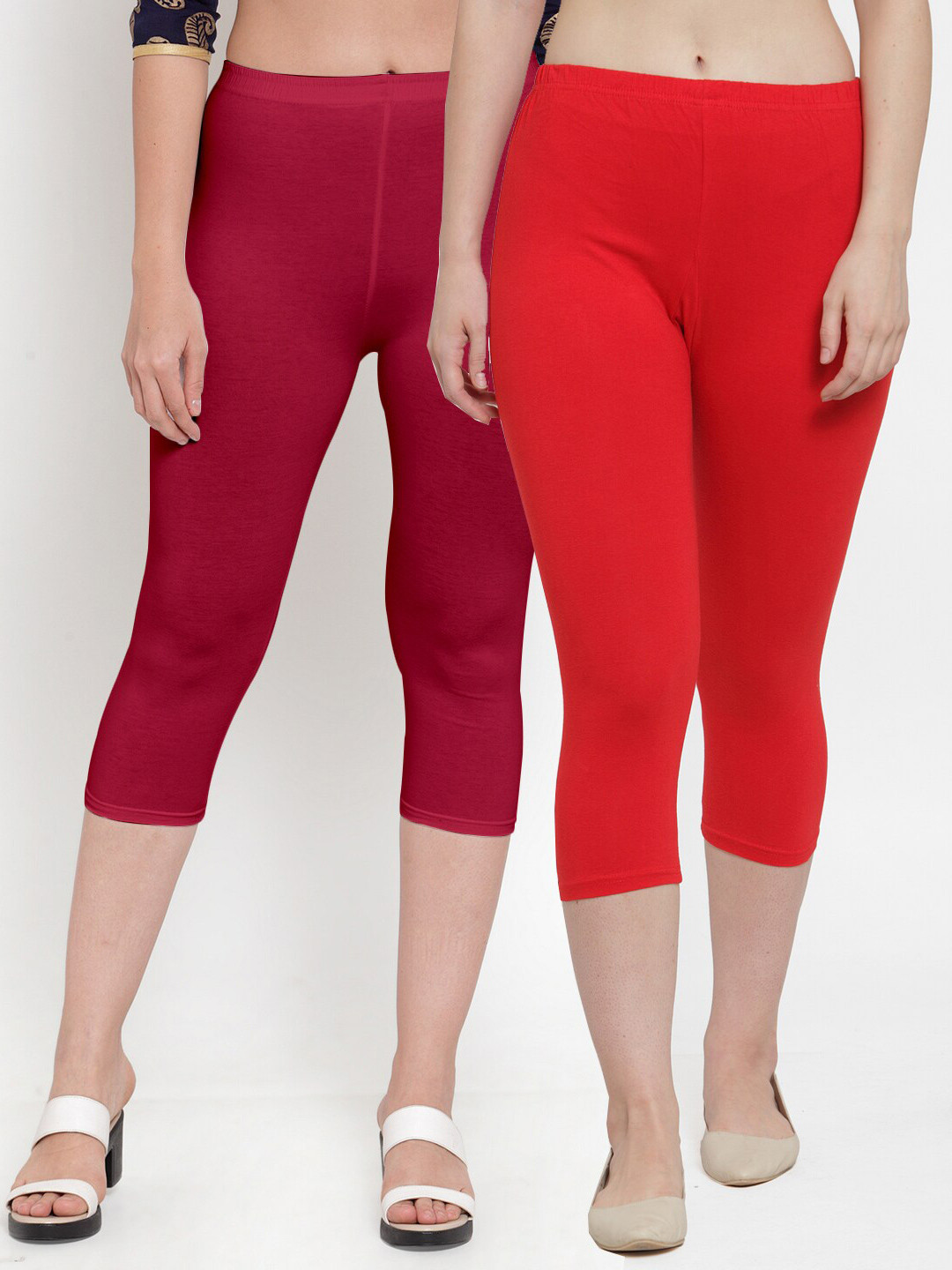 GRACIT Pack-2 Women Red & Magenta Capris