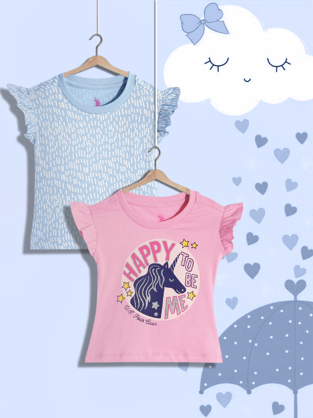 U S Polo Assn Kids Girls Assorted Pack Of 2 Printed T-shirt