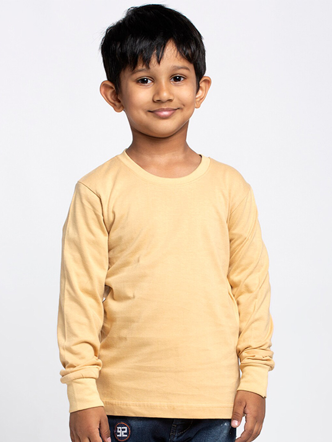 Friskers Boys Beige Solid T-shirt