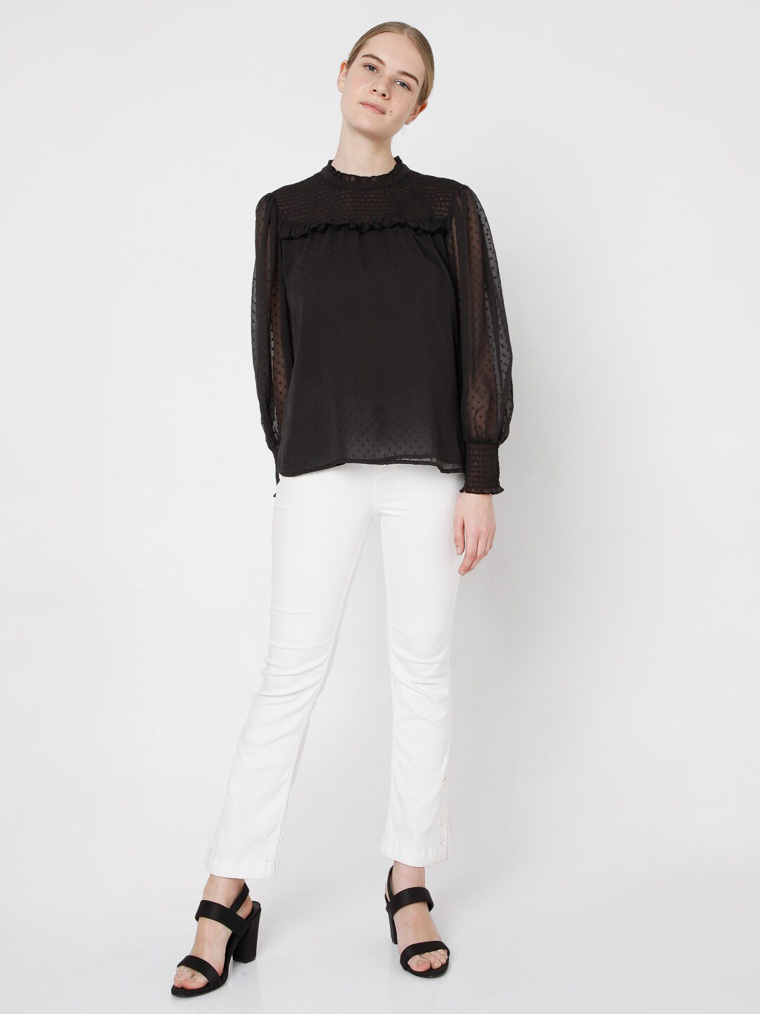 Vero Moda Self Design Black Top