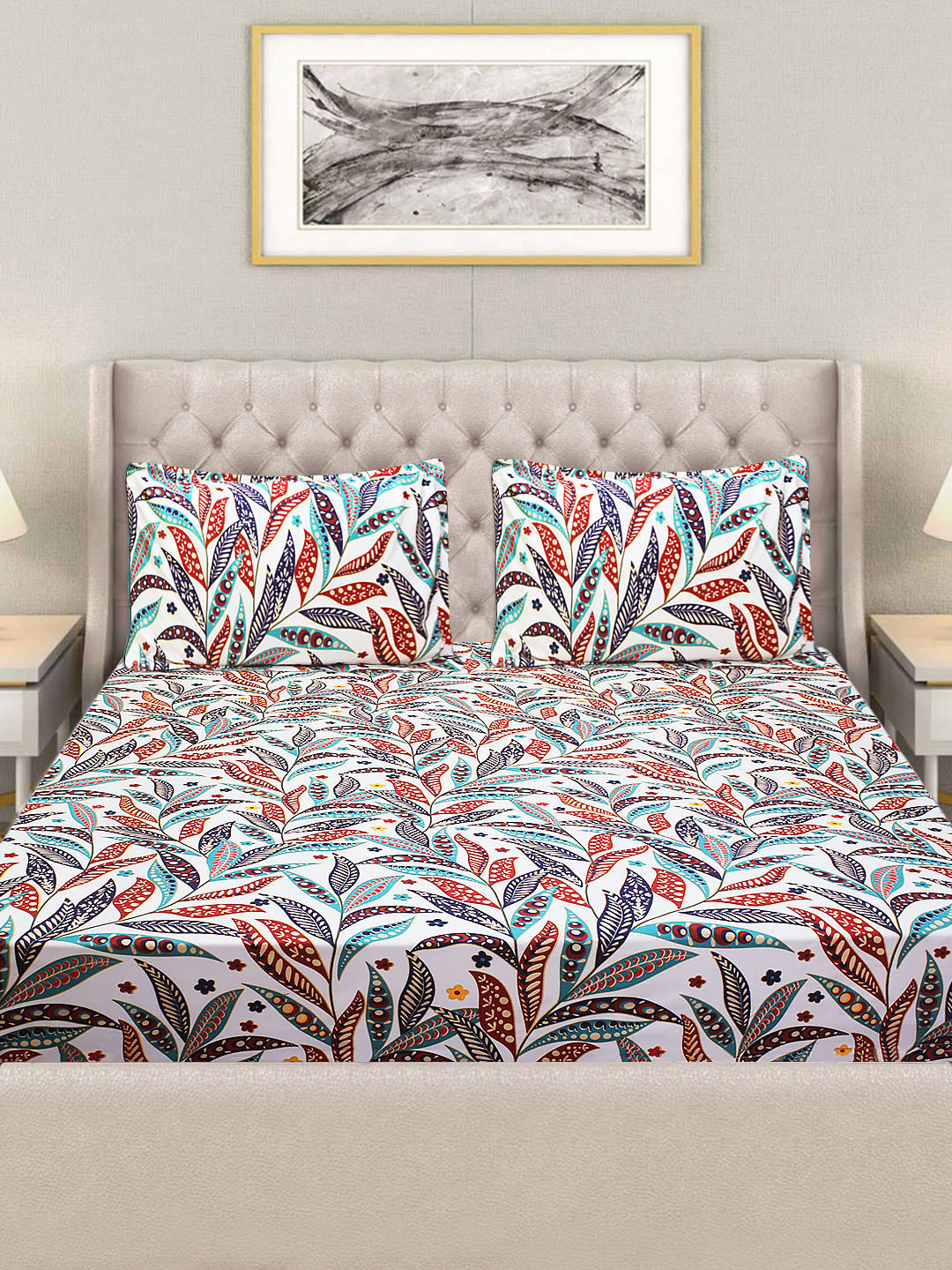 Good Homes by Home Candy Multicoloured Floral 144 TC Queen Bedsheet with 2 Pillow Covers