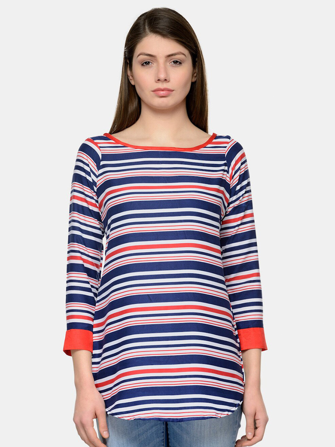 Enchanted Drapes Blue & Red Striped Crepe Top